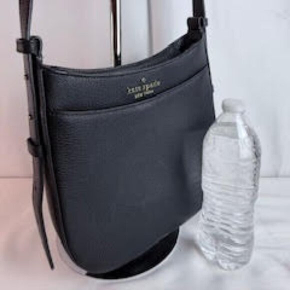 Kate Spade New York Pebbled Leather Crossbody Bag Black | Gold Hardware Detail - Picture 7 of 12